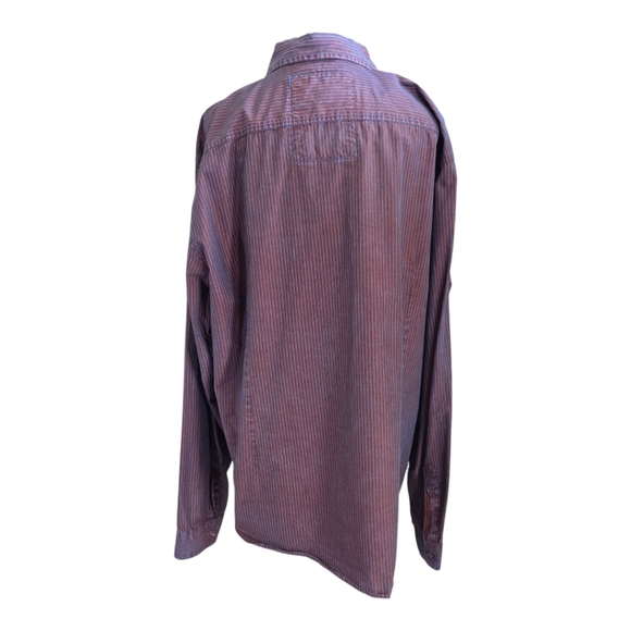 Guess Men's Burgundy Striped Button Down Shirt With Raw Hem Size XXL - Picture 4 of 10